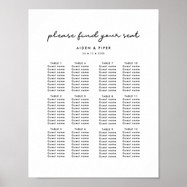 Poster Carte de sièges mariage simple (Devant)
