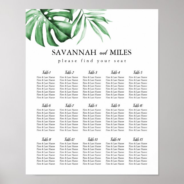 Poster Carte de sièges personnalisable pour Feuilles trop (Devant)