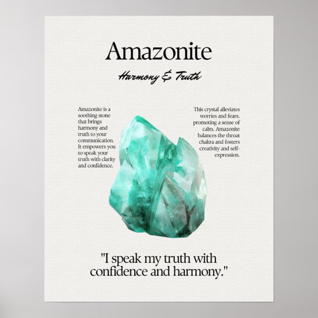 Poster Carte de signification de cristal Gem Amazonite (Devant)