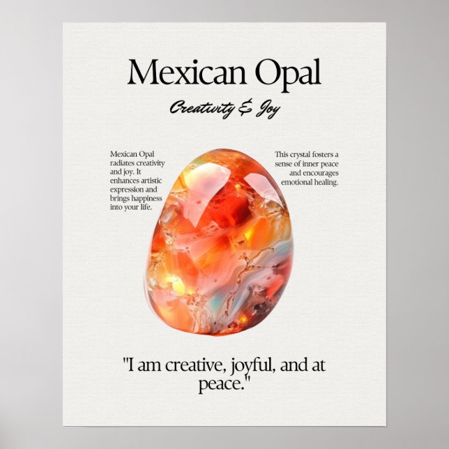 Poster Carte de signification de cristal Opal Gem Mexicai (Devant)