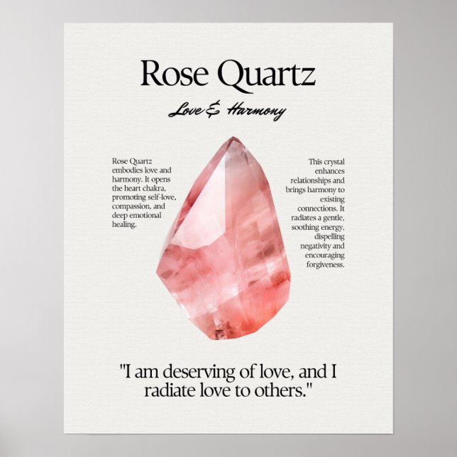 Poster Carte de signification rose en cristal de pierre q (Devant)