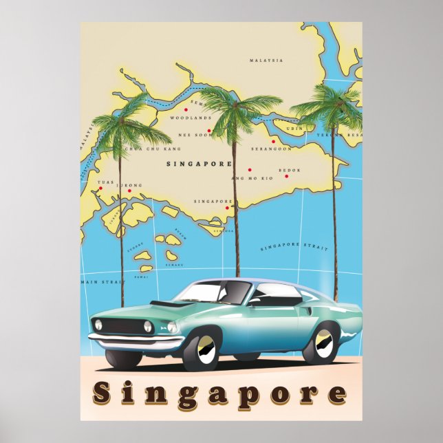 Poster carte de Singapour (Devant)