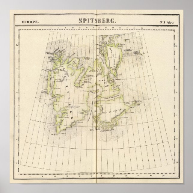 Poster Carte de Spitsbergen, Norvège (Devant)