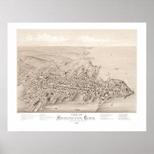 Poster Carte de Stonington, Connecticut en 1879