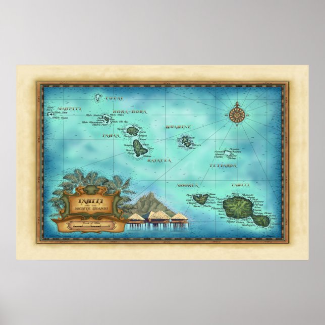 Poster Carte de Tahiti (Devant)