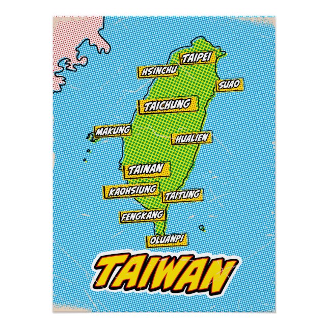 Poster Carte de Taïwan illustrée par Pop Art (Devant)