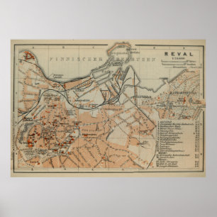 Poster Carte de Tallinn Estonie vintage (1914)
