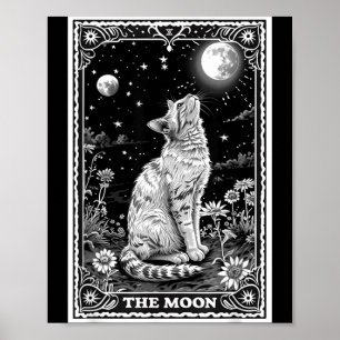 Poster Carte de Tarot de Chat Chapeau de Lune Sorcière Ha