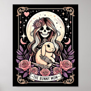Poster Carte de tarot de maman lapin mignon squelette lun