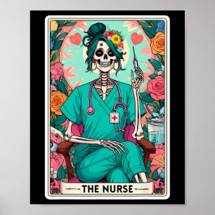 Poster Carte de Tarot infirmière drôle Skeleton Nurse Wit