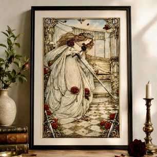 Poster Carte de tarot Reine d'Épées Art Nouveau Vintage 