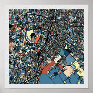 Poster Carte de Tokyo colorée