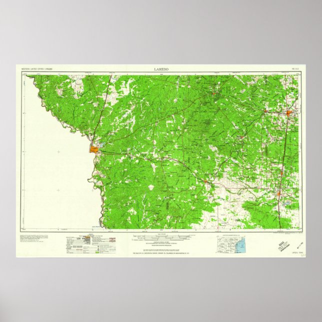 Poster Carte de topo du sud du Texas avec Laredo (Devant)