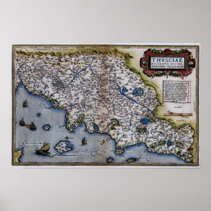 Poster Carte De Toscane Du 16Ème Siècle