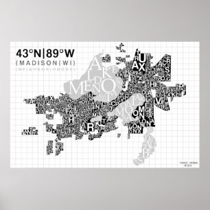 Poster Carte de typographie de voisinage de Madison - B&W