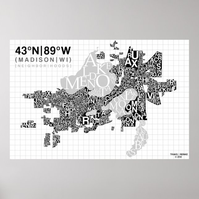 Poster Carte de typographie du quartier de Madison - B&W (Devant)