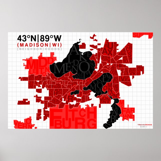 Poster Carte de typographie du quartier de Madison - Roug (Devant)