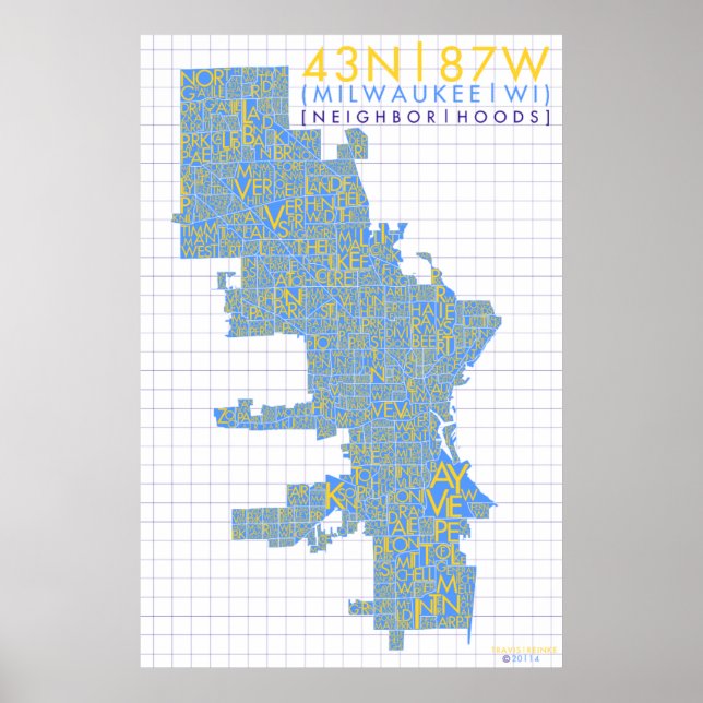 Poster Carte de typographie du quartier de Milwaukee (Devant)