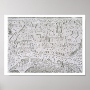 Poster Carte de ville de Constantinople, Turquie, c.1650