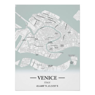 Poster Carte de ville de style classique de Venise, Itali