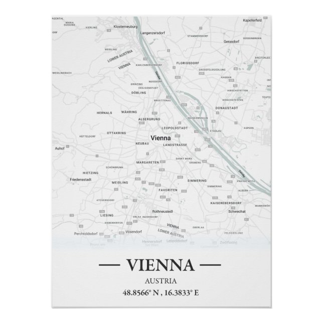 Poster Carte de ville de style classique de Vienne, Autri (Devant)