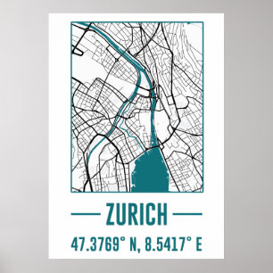 Poster Carte de ville minimaliste de zurich, zurich do-it