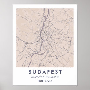 Poster Carte de ville personnalisée Budapest Hongrie affi