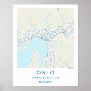 Poster Carte de ville personnalisée d'Oslo Norvège affich