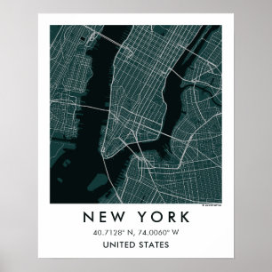 Poster Carte de ville personnalisée New York États-Unis a