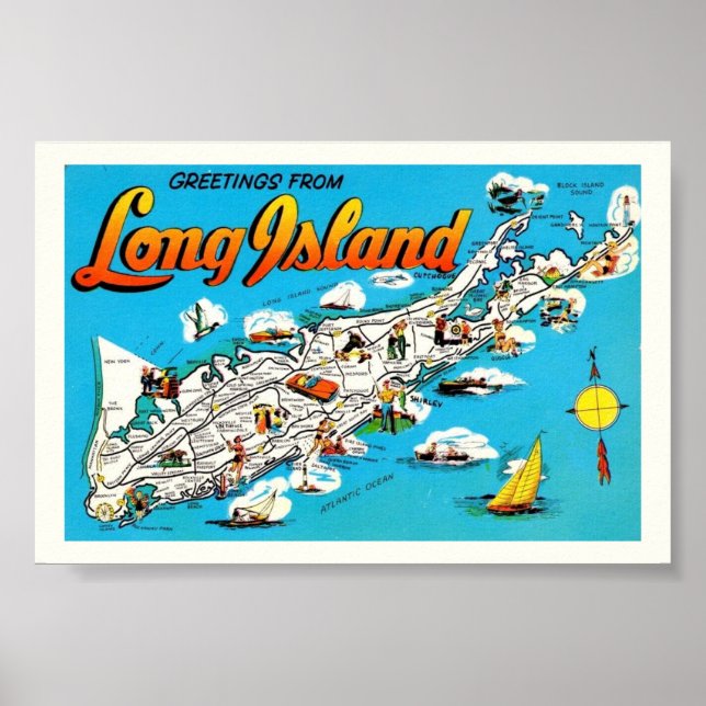 Poster Carte de voeux de Long Island 6x4 Imprimer (Devant)