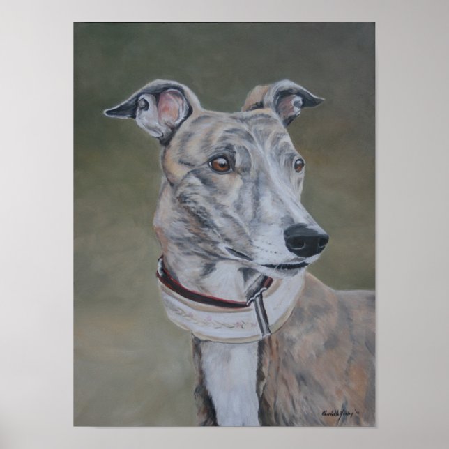 Poster Carte de voeux Lizzy Brindle Greyhound (Devant)