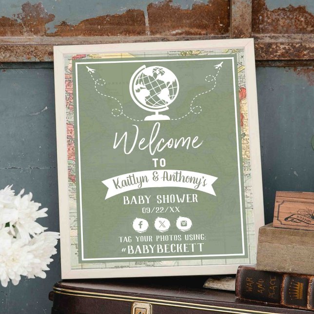 Poster Carte de voyage Aventure Baby shower Bienvenue (Créateur téléchargé)