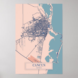 Poster Carte de voyage de Cancun au Mexexique ventée