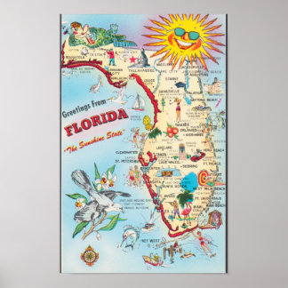 Poster Carte de voyage de Floride vintage