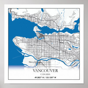 Poster Carte de voyage de la ville de Vancouver Colombie-