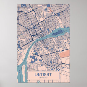 Poster Carte de voyage de la ville venteuse de Détroit Mi