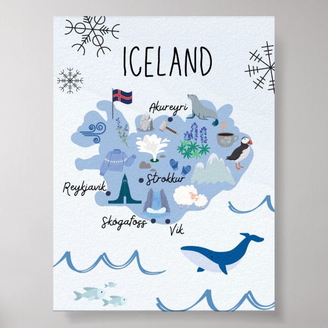 Poster Carte de voyage de l'Islande (Devant)