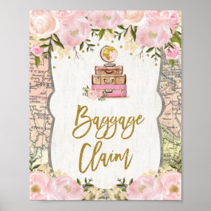 Poster Carte de voyage de récupération des bagages Fleurs