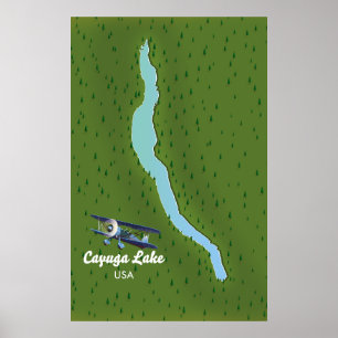 Poster carte de voyage de style vintage du lac Cayuga