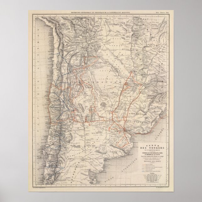 Poster Carte de voyage du Dr V Martin de Moussy (Devant)