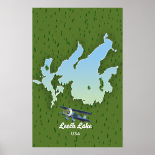 Poster Carte de voyage du lac Leech