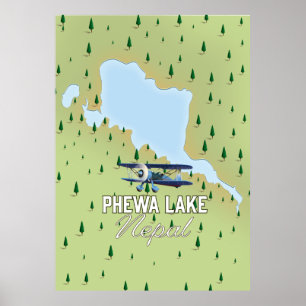 Poster Carte de voyage du lac Phewa Népal