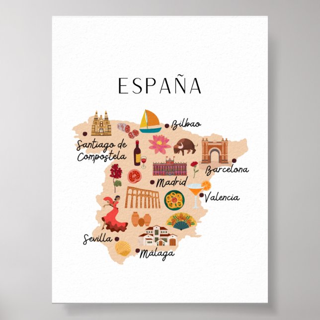 Poster Carte de voyage Espagne (Devant)