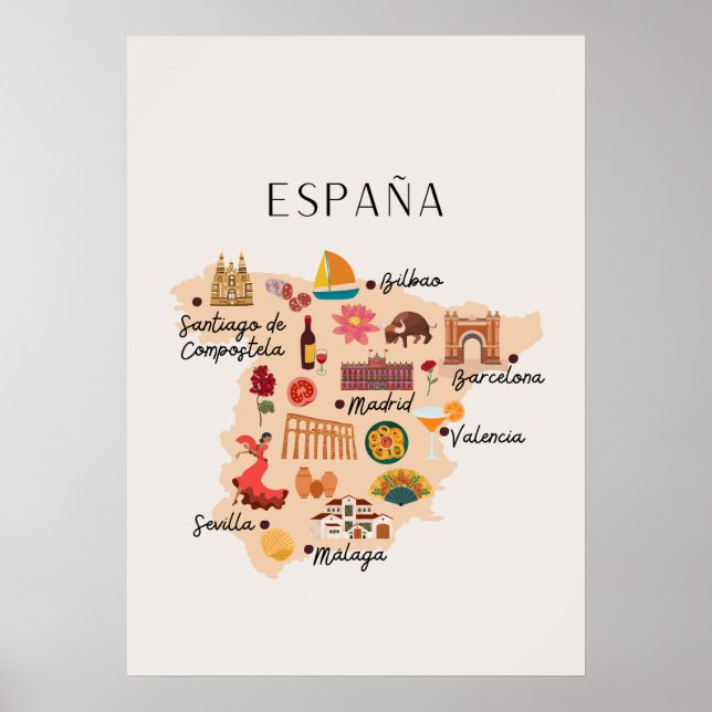 Poster Carte de voyage Espagne (Devant)