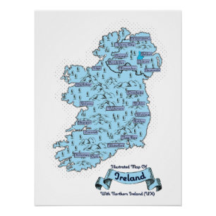 Poster Carte de voyage illustrée d'Irlande