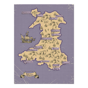 Poster Carte de voyage illustrée du Pays de Galles