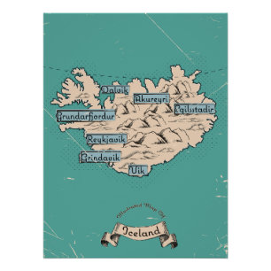 Poster Carte de voyage illustrée Islande