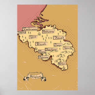 Poster Carte de voyage vintage de Belgique