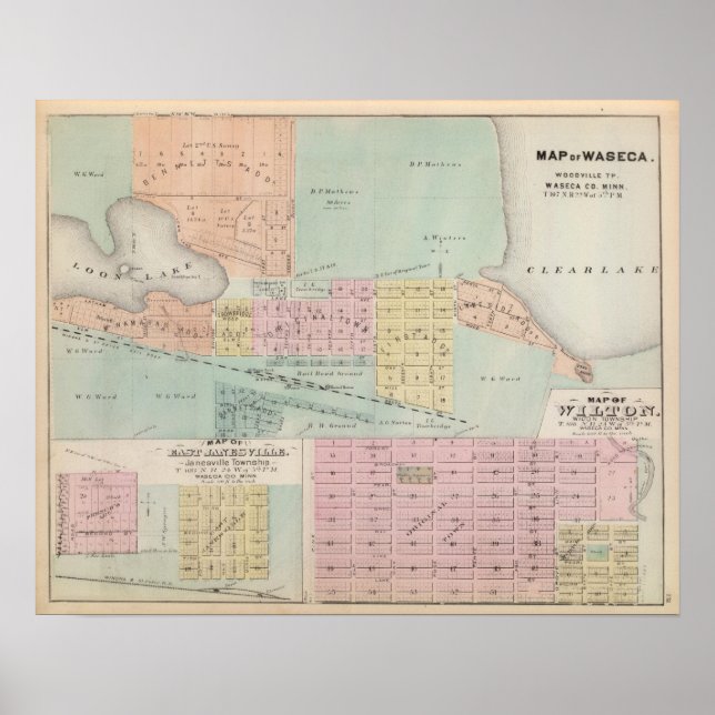 Poster Carte de Waseca, Minnesota (Devant)