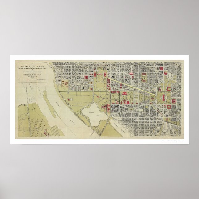 Poster Carte de Washington DC et du centre commercial 191 (Devant)